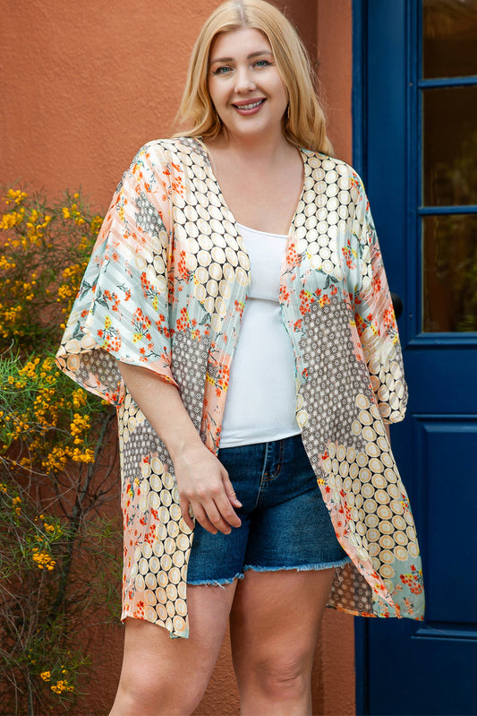 Bohemian Green Floral Print Oversized Kimono