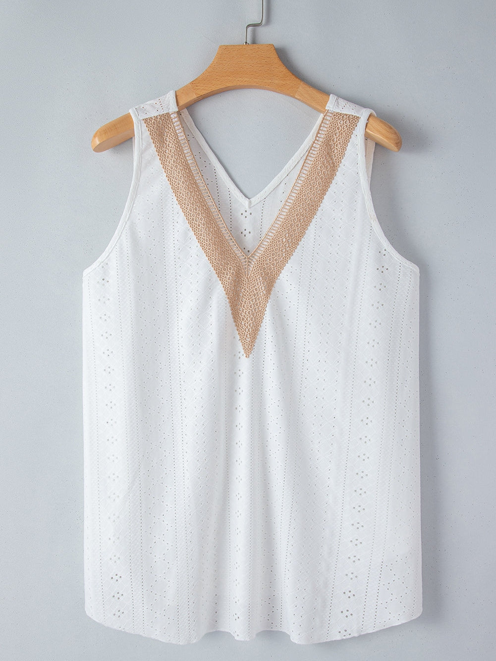 White Plus Size Guipure V Neck Eyelet Lace Tank Top