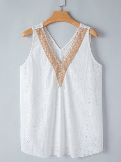 White Plus Size Guipure V Neck Eyelet Lace Tank Top