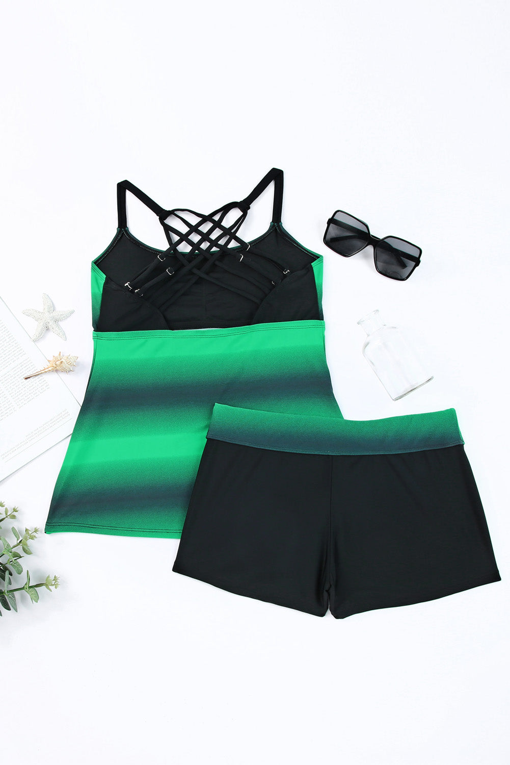 Green Strappy Cut-Out Back Tankini Set