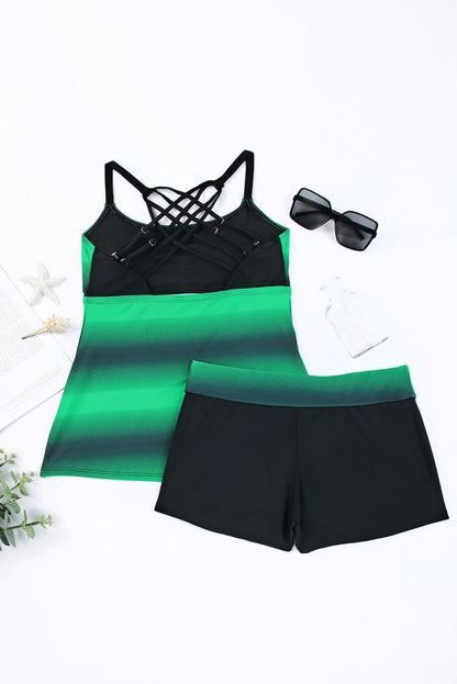 Green Strappy Cut-Out Back Tankini Set