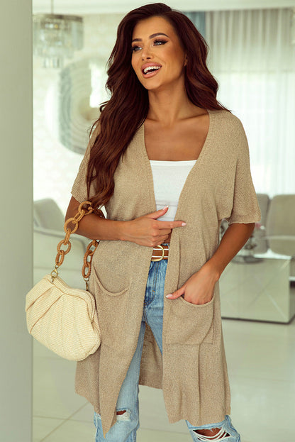 Khaki Dolman Sleeve Cardigan with Pockets