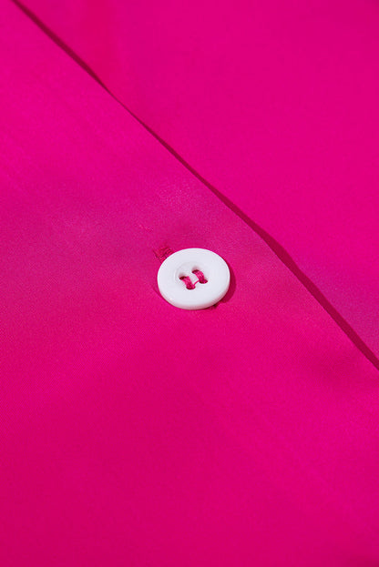 Bright Pink Collared V Neck Short Sleeve Shift Plus Size Dress