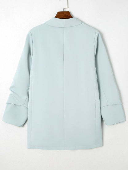Sky Blue Plus Size Soft Lightweight Pocketed Lapel Blazer