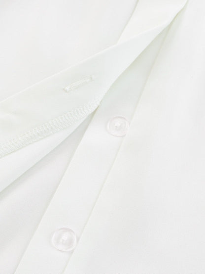 Graceful White Pleated Round Neck Shirt with Puff Sleeves