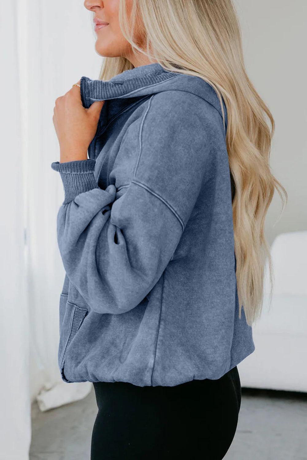 Ashleigh Blue Half Zip Kangaroo Pocket Mineral Wash Baggy Hoodie