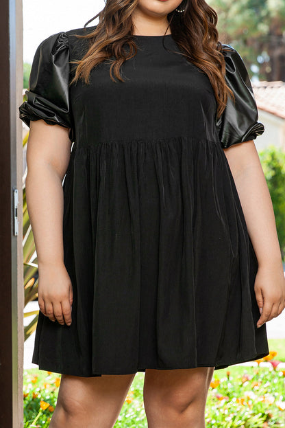 Curvy Black Swing Dress with Half Puff Sleeves