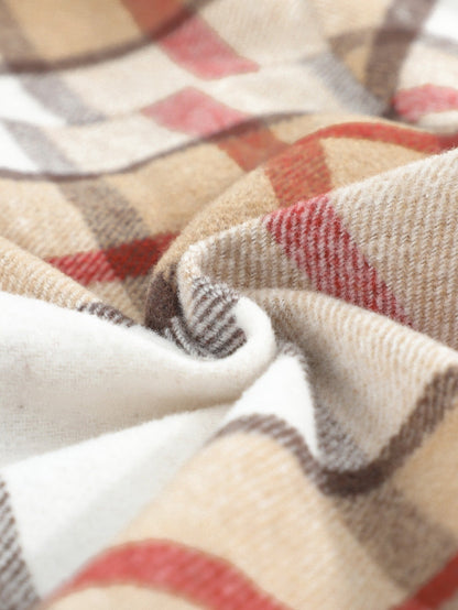 Khaki Plaid Print Sheath Button-Up Coat with Pockets