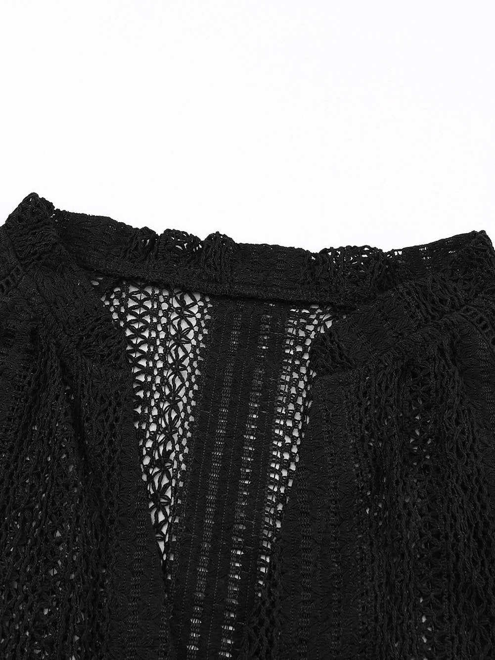 Elegant Black Lace V-Neck Button Up Blouse