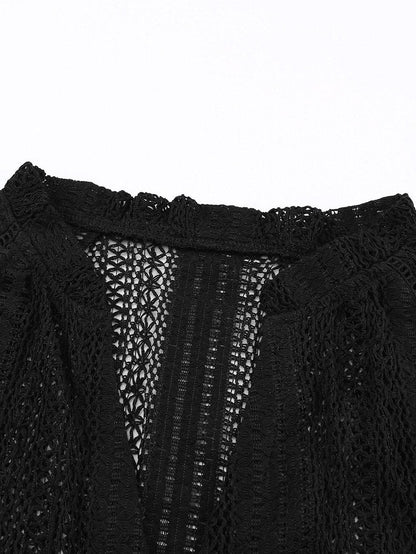 Elegant Black Lace V-Neck Button Up Blouse