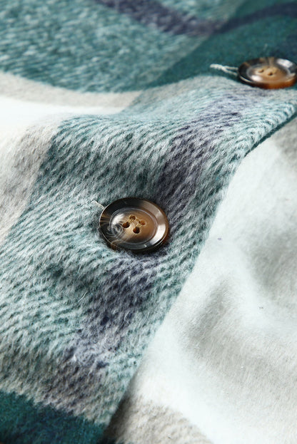 Green Plaid Hooded Button-Up Shacket