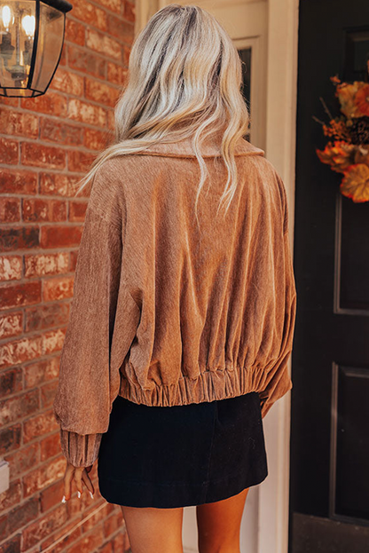 Chestnut Lapel Collar Pocketed Velvet Jacket