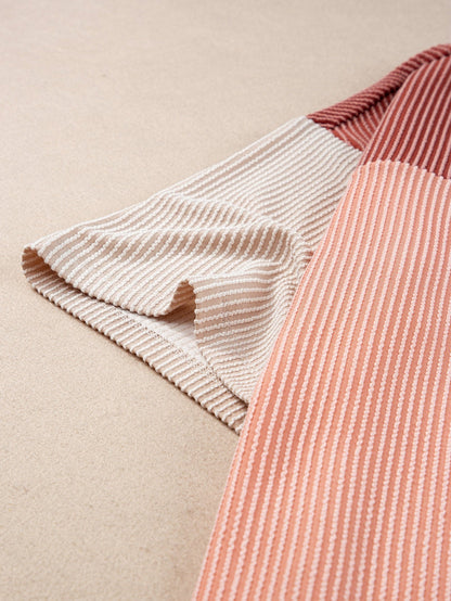 Rose Pink Plus Size Ribbed Colorblock T-shirt