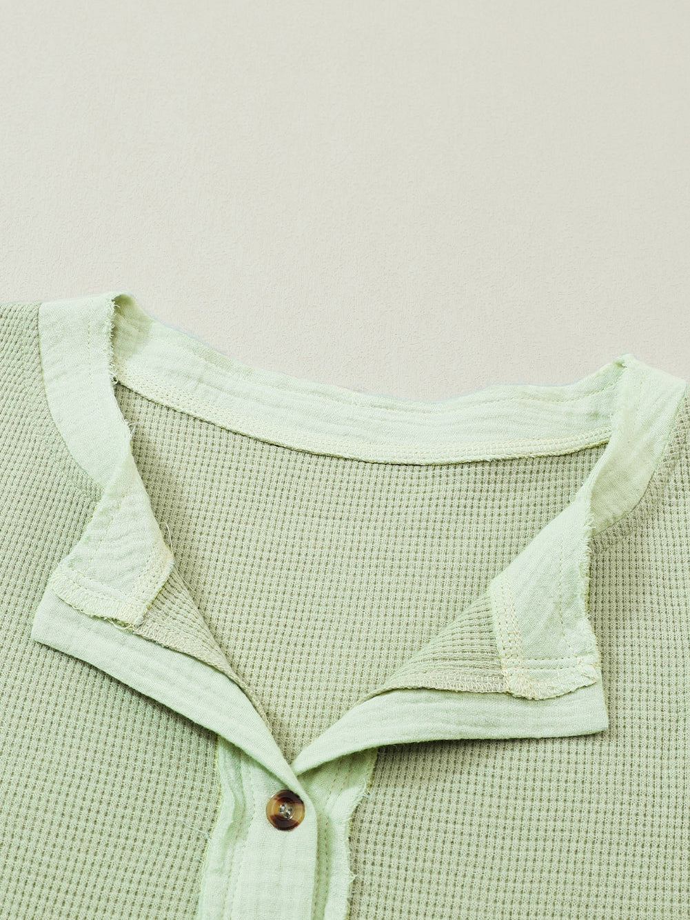 Green Textured Waffle Knit Henley Top