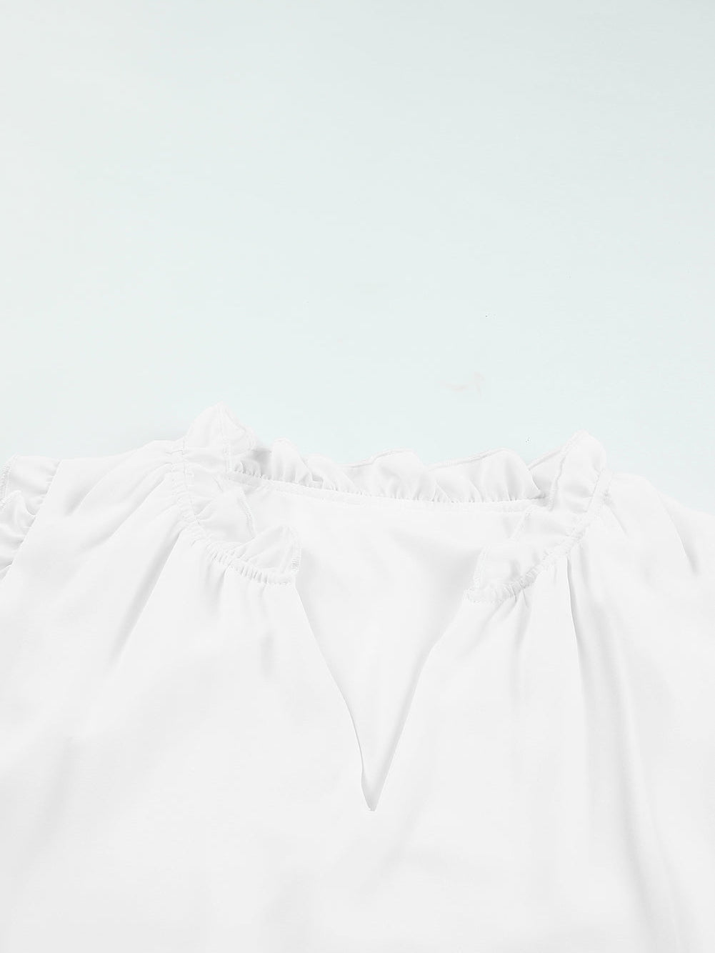 Frill Trim V Neck Tank Top in White Cotton Blend