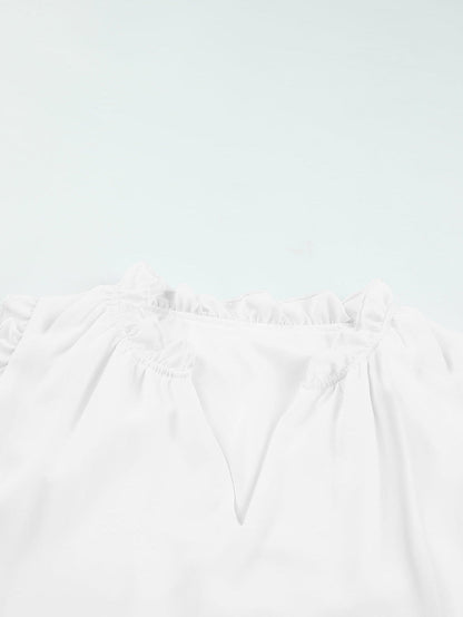 Frill Trim V Neck Tank Top in White Cotton Blend