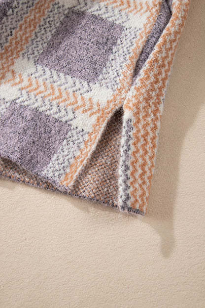 Sky Blue Fuzzy Plaid Collared Button Up Cardigan