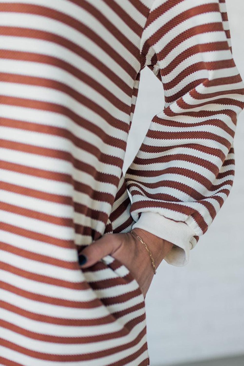 Brown Stripe Puffy Bracelet Sleeve Shift Mini T Shirt Dress