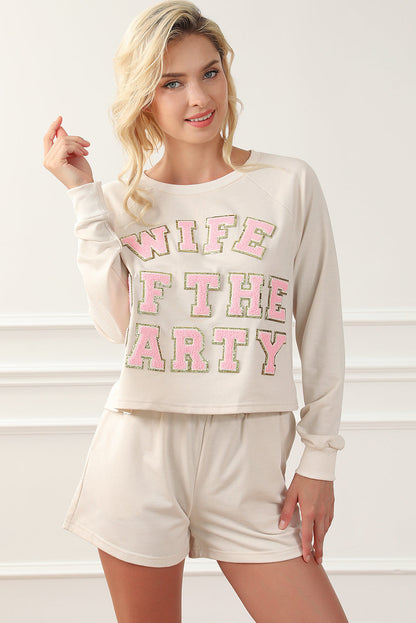 Apricot Letter Printed Cozy Lounge Set with Long Sleeve Top and Shorts