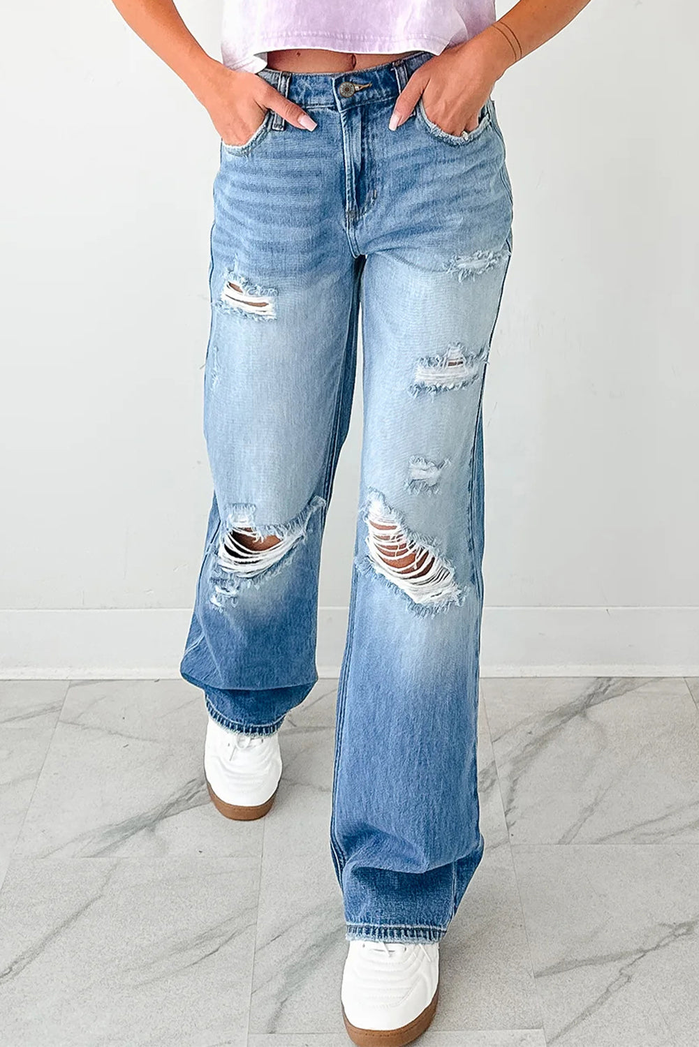 Myosotis Mid Rise Distressed Sneak Peek Straight Leg Jeans