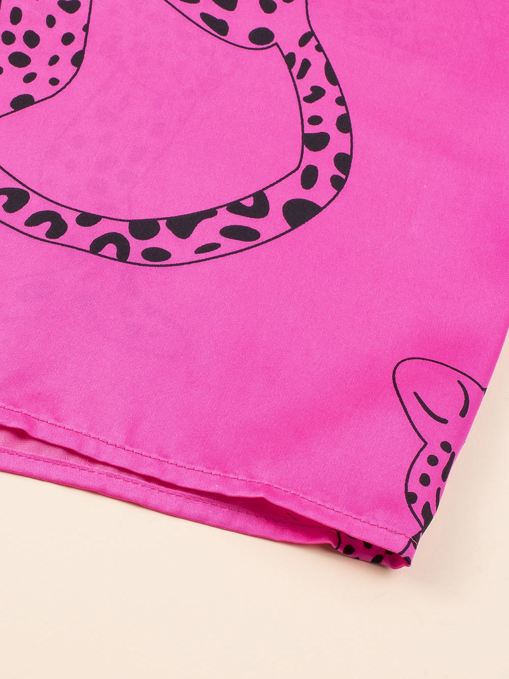 Rose Cheetah Print Half Sleeve Buttoned Plus Size Mini Dress