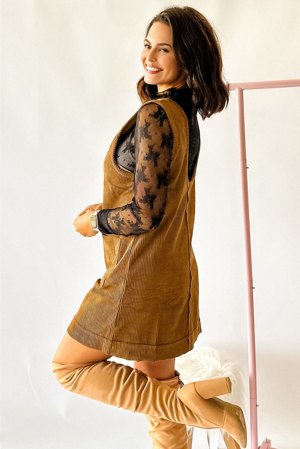 sleeveless corduroy dress