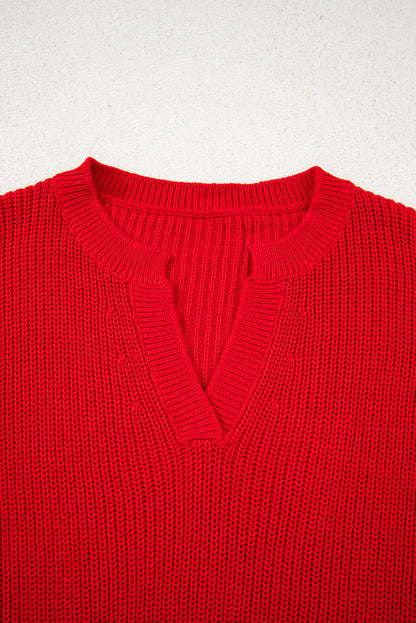 red v neck sweater