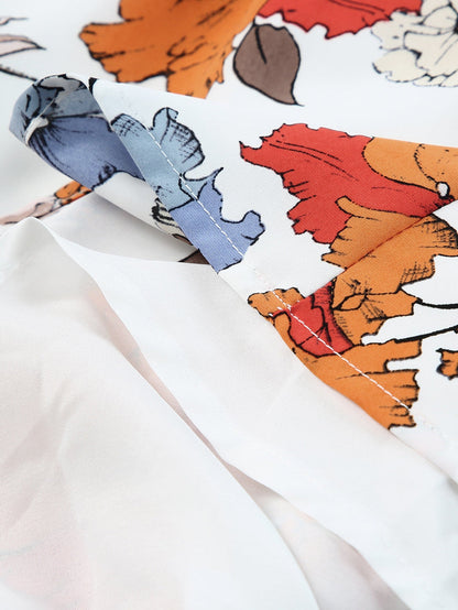 White Floral Smocked Flared Plus Size Dress