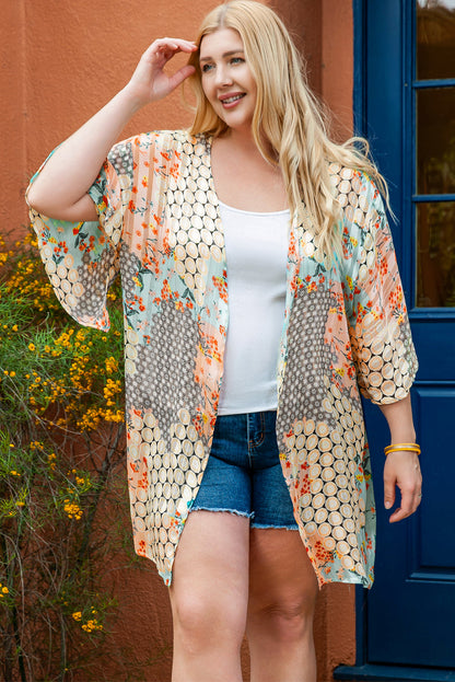 Bohemian Green Floral Print Oversized Kimono