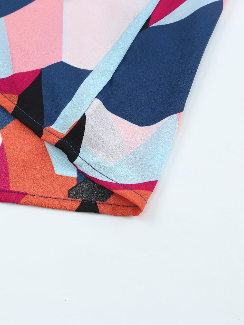 Glowing Abstract Pattern Ruffled Sleeve Crewneck Blouse