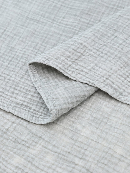 Gray Crinkle Texture Henley Top with Loose Fit