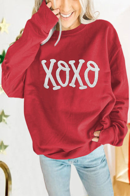 Festive Alphabet Graphic Casual Red Pullover Sweatshirt