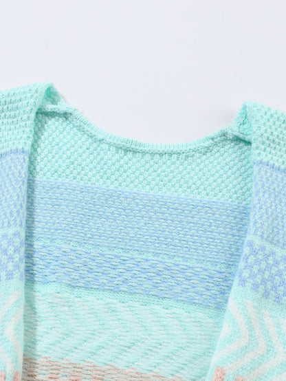 Elegant Multicolored Striped Knit Open-Front Sweater Coat