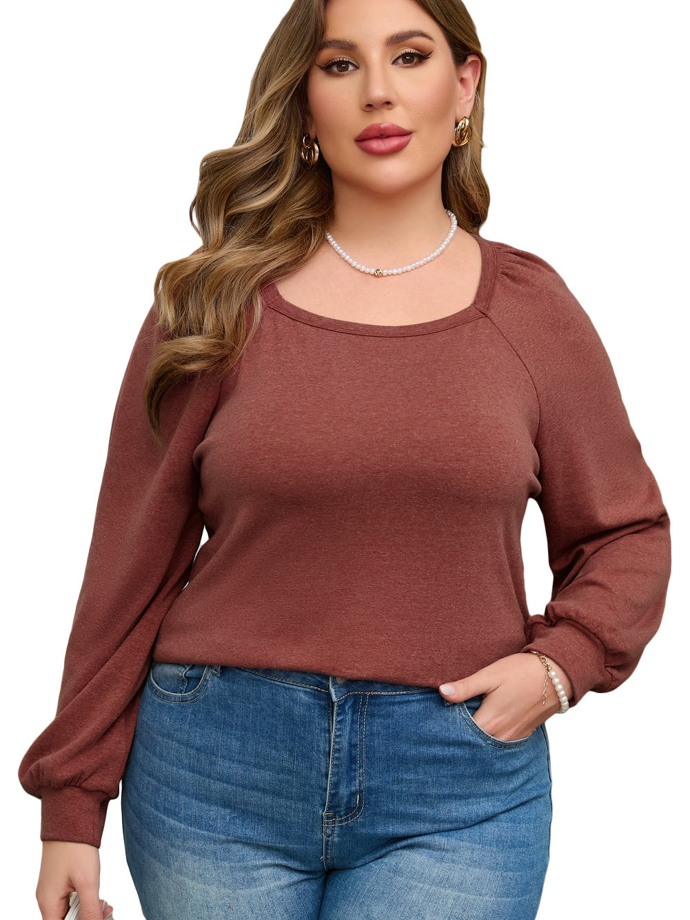 Gold Flame Square Neck Plus Size Knit Top