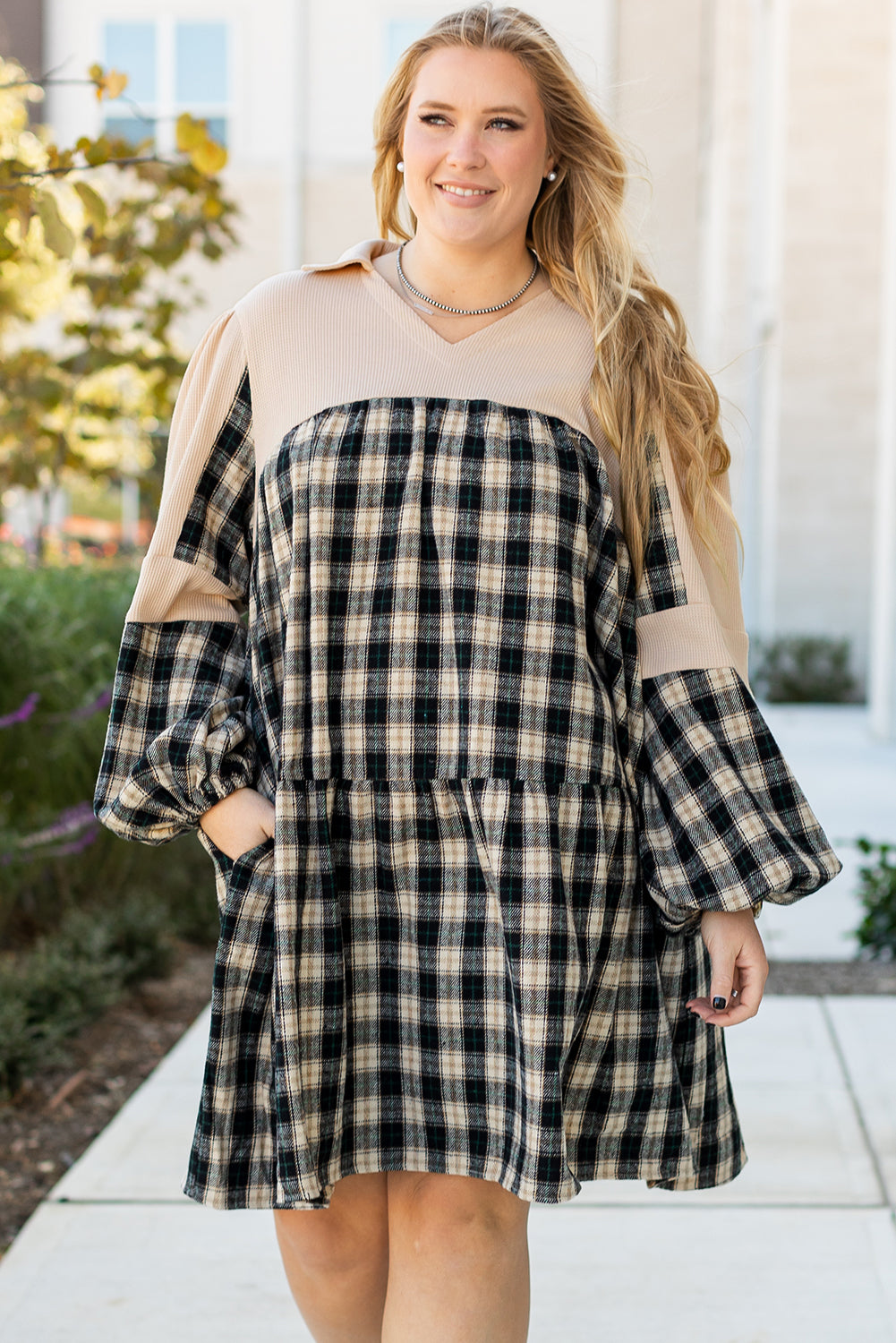 plaid plus size dress