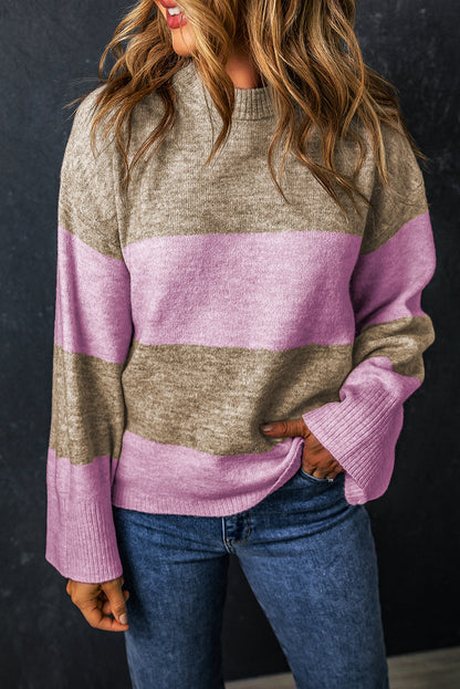 Elevate Pink Color Block Wide Sleeve Knit Sweater