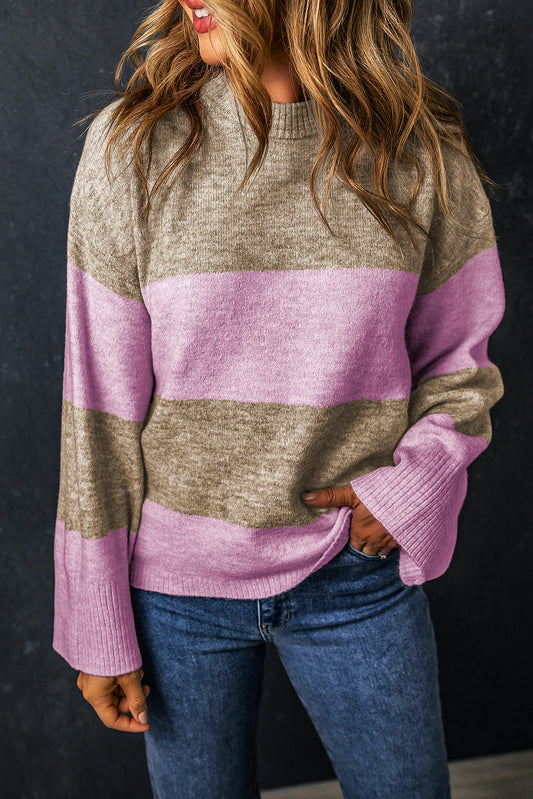 Elevate Pink Color Block Wide Sleeve Knit Sweater