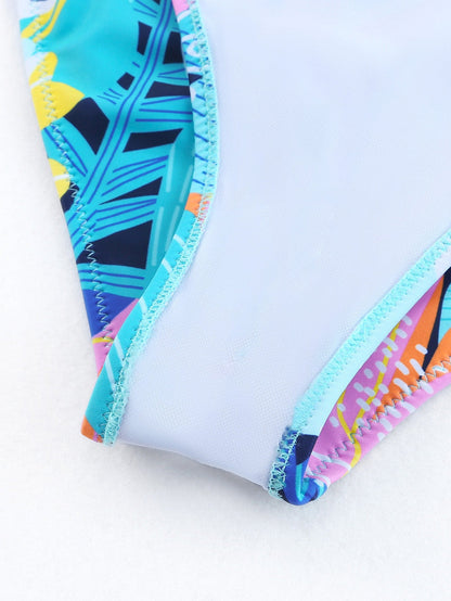 Green Floral Ruffle Square Neck High Waist Bikini Set