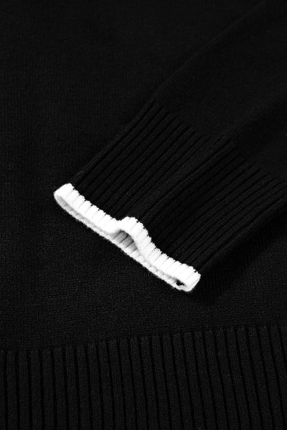 Black Contrast Trim Big Bow Accent Holiday Cropped Sweater