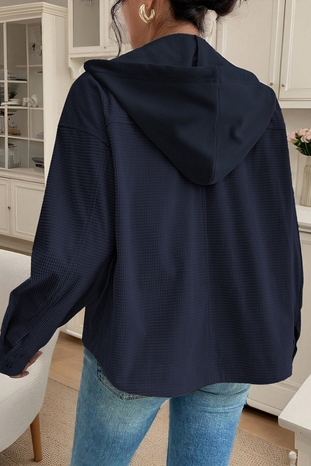 Sail Blue 2 in 1 Thermal Knit Textured Hooded Jacket