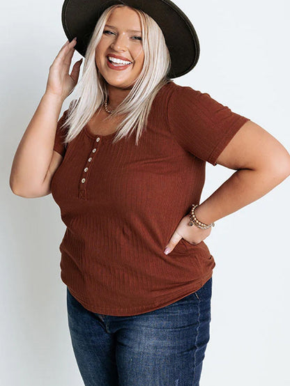 Chestnut Plus Size Ribbed Knit Henley Tee