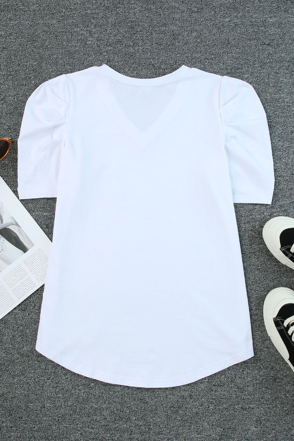 Elegant White Puff Sleeve V-Neck Top