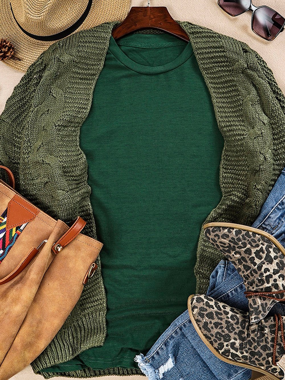 Green Casual Crew Neck T-Shirt for Women