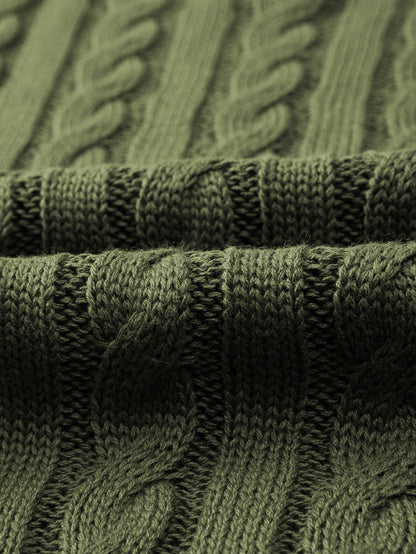 Green Jungle Cable Knit Short Sleeve Sweater with Crew Neck