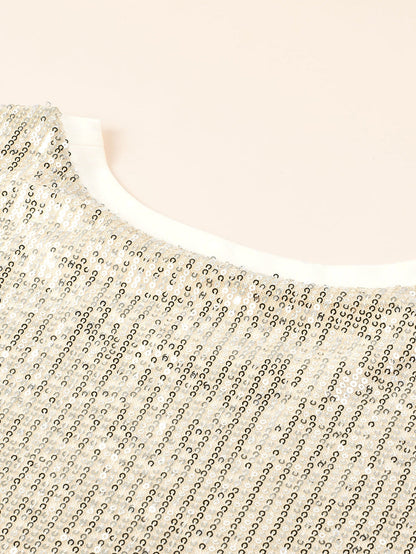 Light Pink Plus Size Sequin Short Sleeve T-shirt Dress