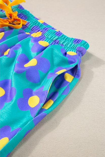 Green Floral Print V-Neck Short Sleeve Pajama Set