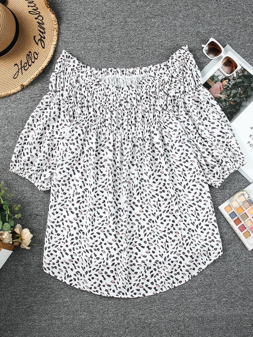 Leopard Print Off Shoulder Plus Size Blouse