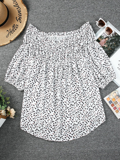 Leopard Print Off Shoulder Plus Size Blouse
