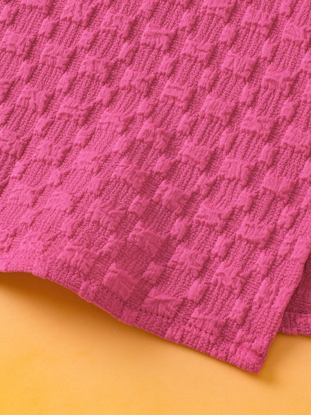 Coral Paradise Solid Textured Bubble Sleeve Plus Size Blouse