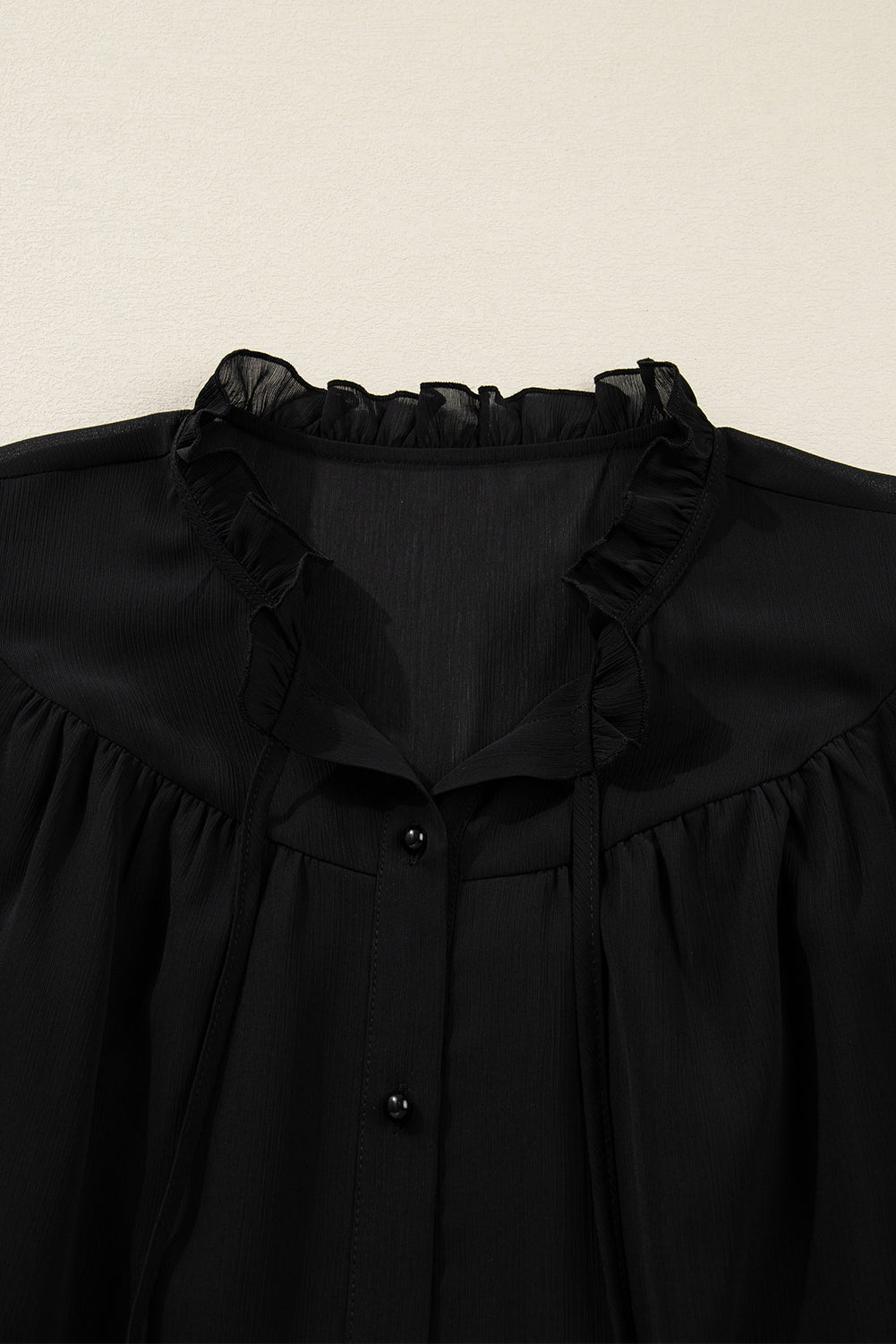 Black Ruffle Balloon Sleeve Chiffon Elegant Plus Size Shirt